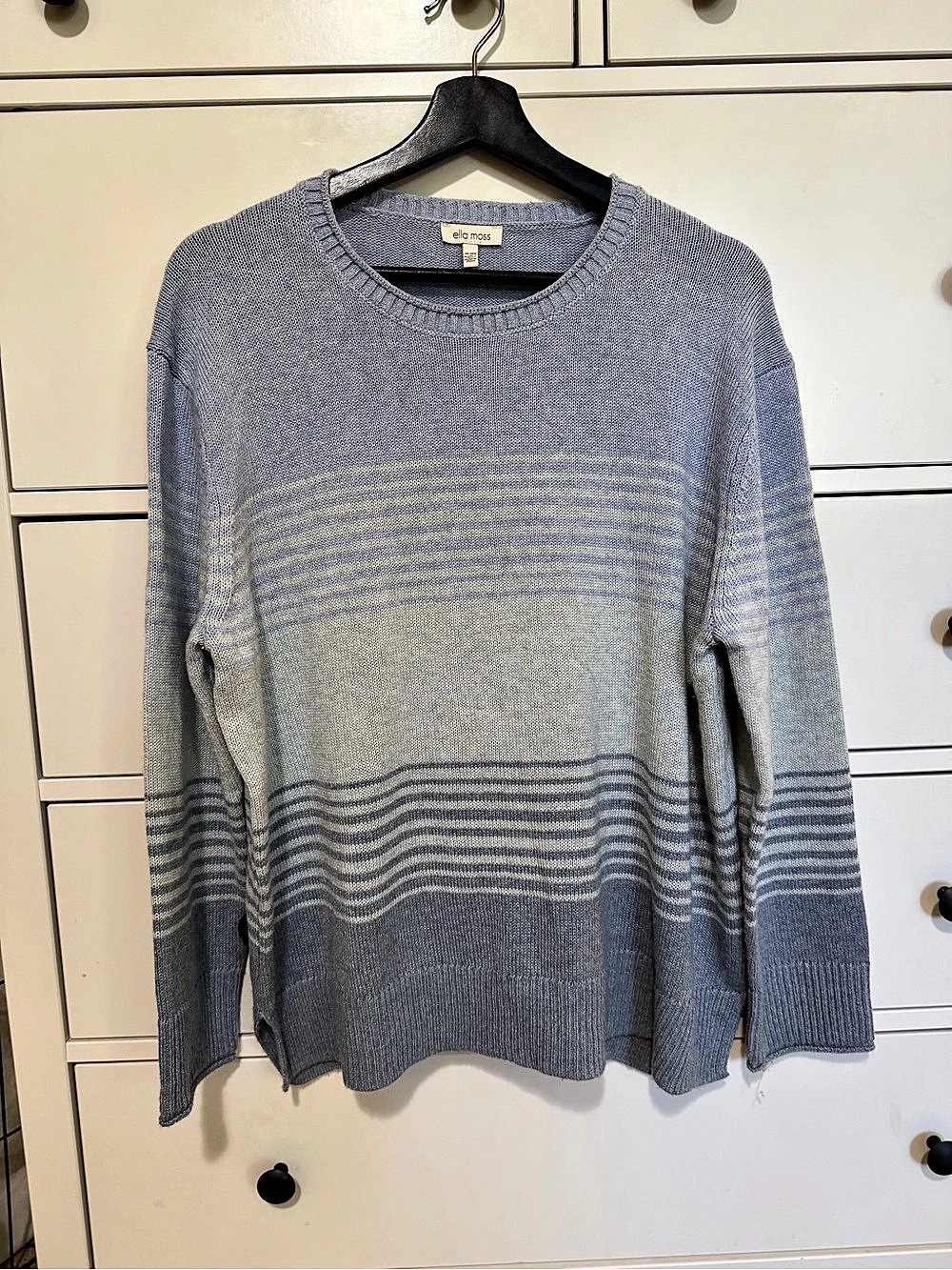 Ella Moss Ladies Striped Crewneck Sweater Blue & Gray XL